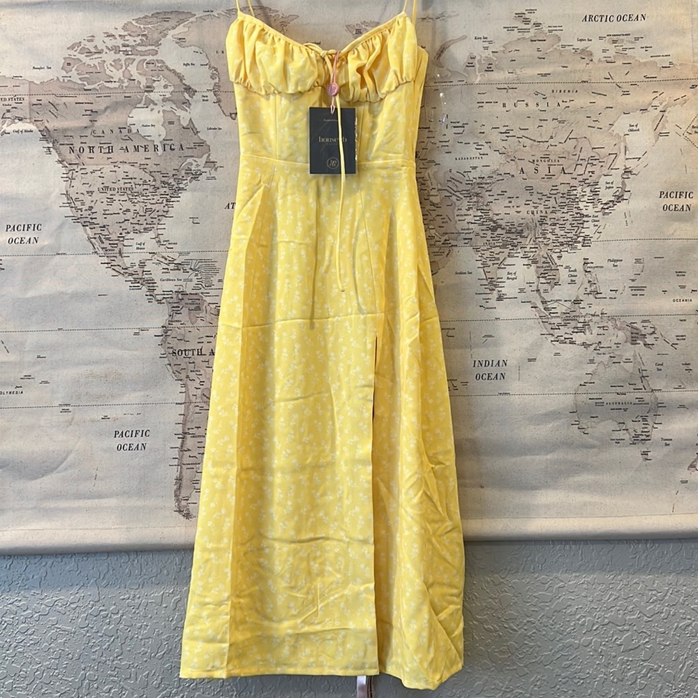 HOUSE OF CB 'Carina' Yellow Floral Bustier Midi Dress NWOT - Picture 8 of 14